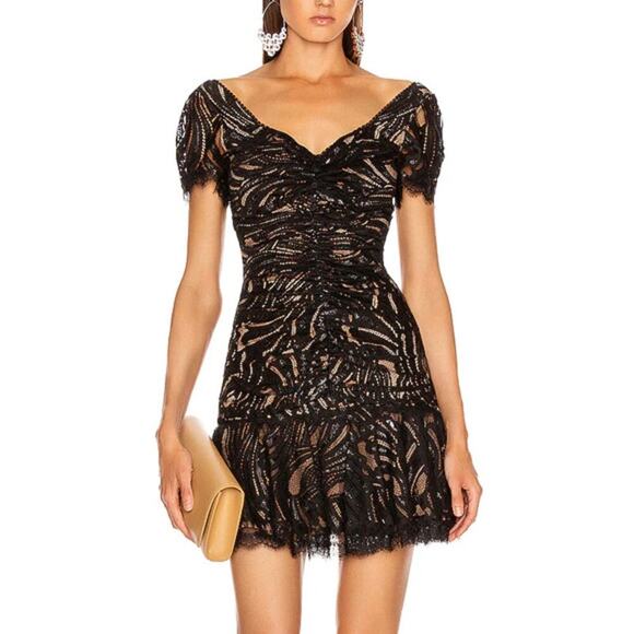 Jonathan Simkhai Black Metallic Lace Mini Ruffle Dress Size 6 - Picture 1 of 7